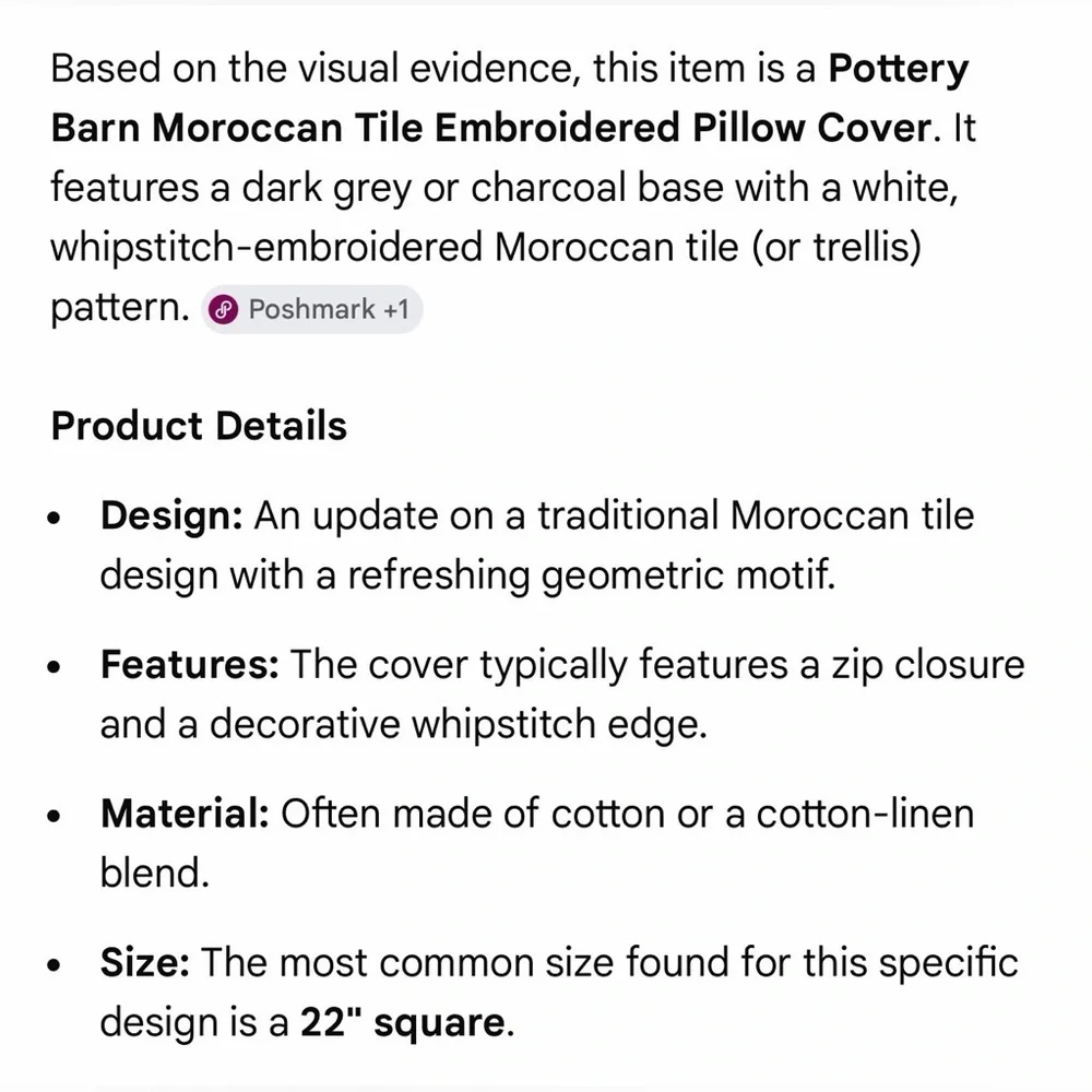 Pottery Barn 22x22 pillow cover Moroccan tile embroidered gray white quatrefoil